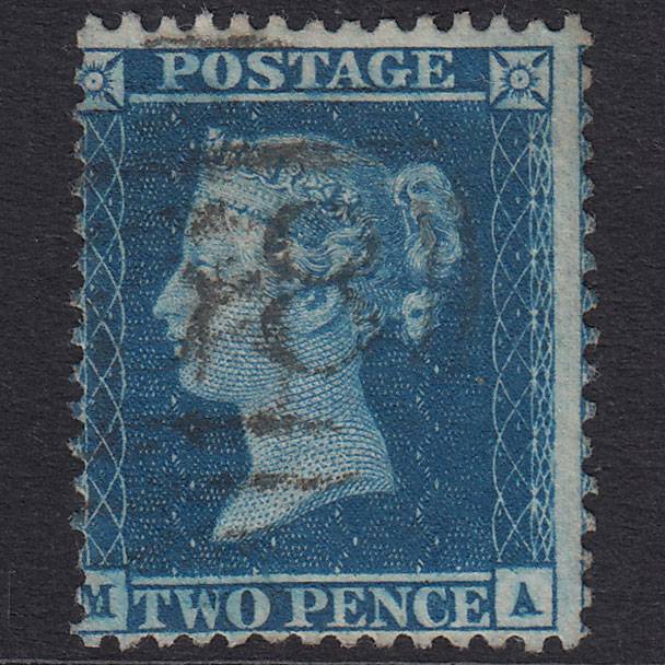 GB QV 1857 2d Blue Plate 6 SG35-F7 MA VFU
