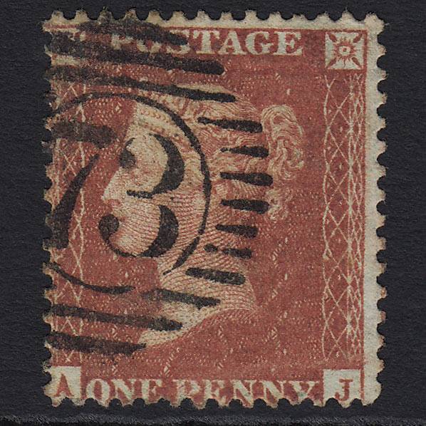 GB QV 1855 1d Red-brown (SG29) 'AJ' FU London D&S 73