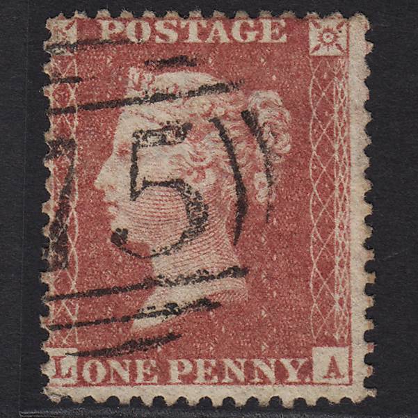 GB QV 1857 1d Rose-red (Plate 34) SG40-C10(1) LA FU Birmingham 75 Misperf
