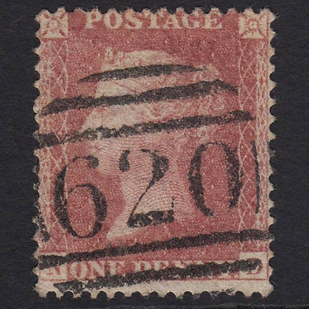 GB QV 1857 1d Rose-red (Plate 62) SG40-C10(1) ND FU Plymouth 620
