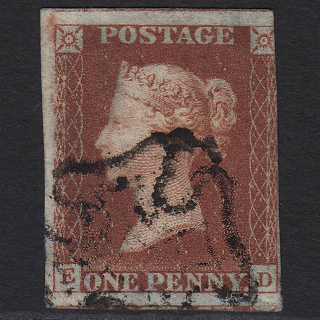 GBqv 1841 1d Red-brown Penny Black (Plate 9) SG7-A2 ED FU 3m MX Later State