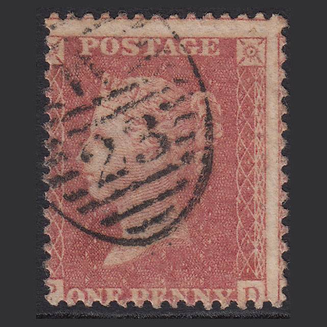 GB QV 1857 1d Rose-red SG40-C10(1) PD GU London D&S W23 Misperf