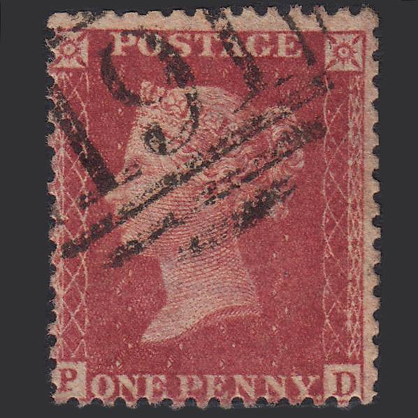 GB QV 1857 1d Rose-red (Plate 57) SG40-C10(1) 'PD' GU Chippenham 191