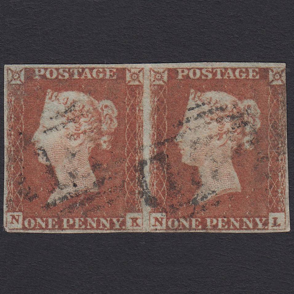 GB QV 1841 1d Red-brown (Plate 85) SG8-B1(1) NK-NL GU Pair nr 4 Margins