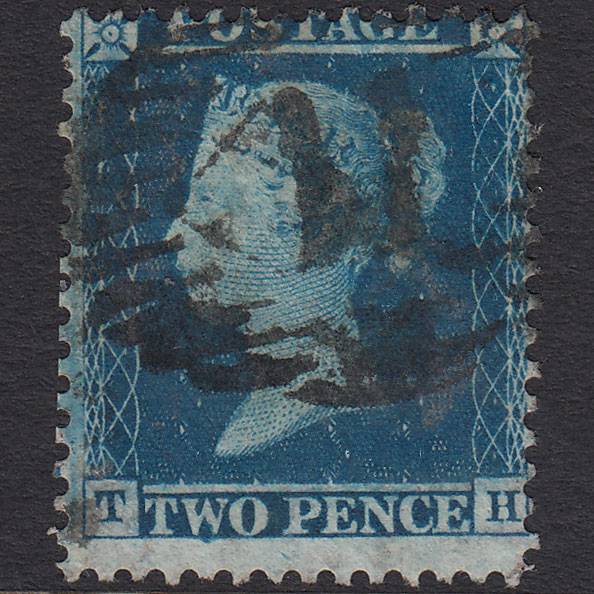 GB QV 1855 2d Blue (Plate 5) SG34-F6 TH GU London IS 11 Misperf