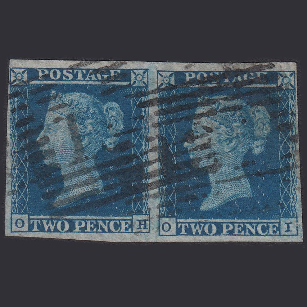 GB QV 1841 2d (Plate 4) SG14-E1(2) OH-OI GU Pair 4M Edinburgh 131 Thin Paper