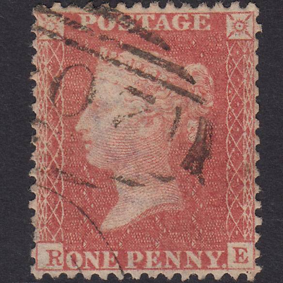 GB QV 1857 1d Plate 34 SGC9(3) RE GU Cirencester 204 Perfect Centring