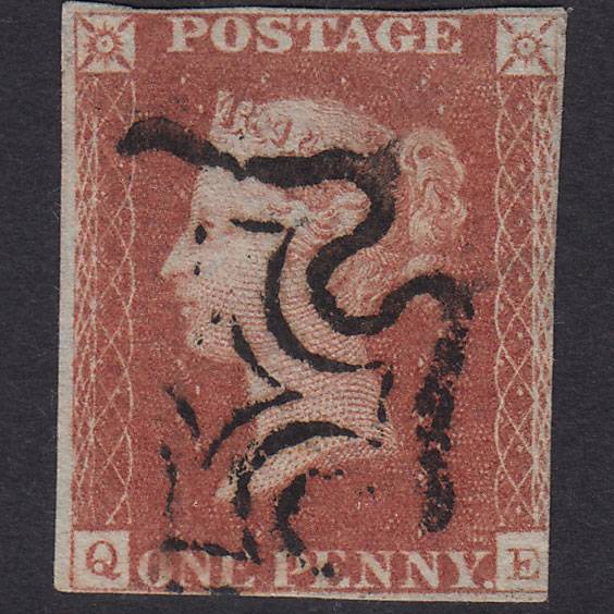 GB QV 1841 1d Red-Brown Penny Black Plate 11 SG7-A2 QE FU 3 Margins MX