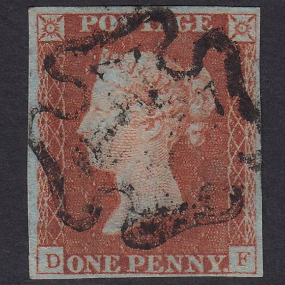 GB QV 1841 1d Red-Brown Plate 20 SG8-B1(1) DF VFU 4 Margins Maltese Cross