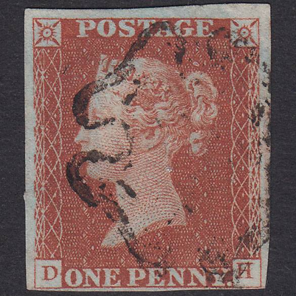 GB QV 1841 1d Red-Brown Plate 37 SG8-B1(1) DH FU 4 Margins Maltese Cross