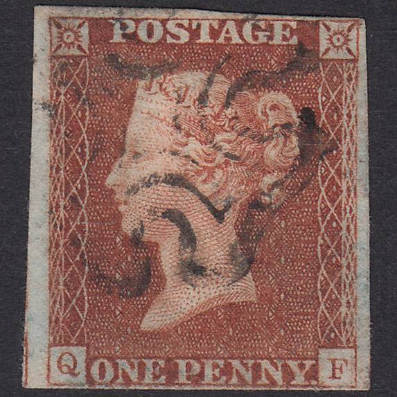 GB QV 1841 1d Red-Brown Plate 18 SG8-B1(1) Guideline QF FU 4M MX