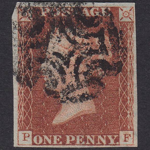 GB QV 1841 1d Red-Brown Plate 25 SG8-B1(1) PF FU 4 Margins Maltese Cross