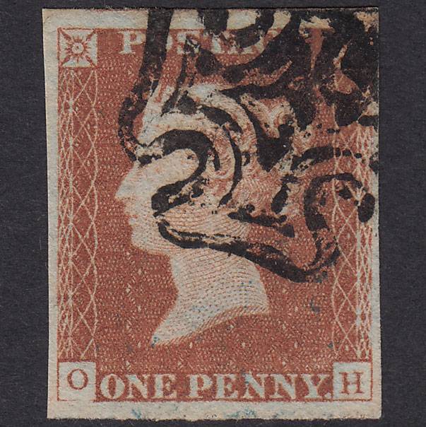 GB QV 1841 1d Red-Brown Plate 25 SG8-B1(1) OH VFU 4 Margins Maltese Cross