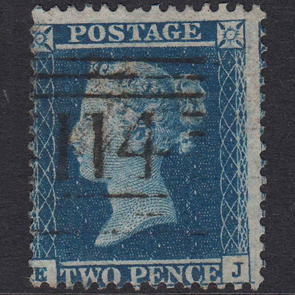 GB QV 1855 2d Blue Plate 4 SG23-F2 EJ FU Dundee 114