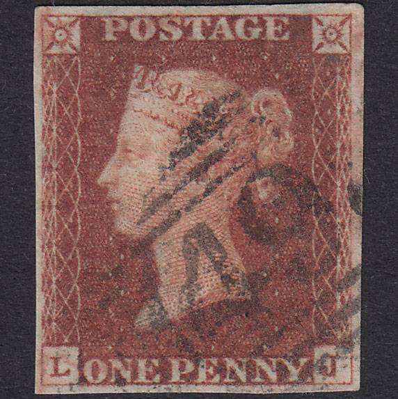 GB QV 1841 1d Deep Red-Brown Plate 73 SG10-B1(4) LJ FU 4 Margins