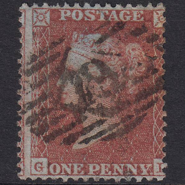 GB QV 1855 1d Red-Brown Plate 19 SGC6(1) GL GU London IS 19 Misperf