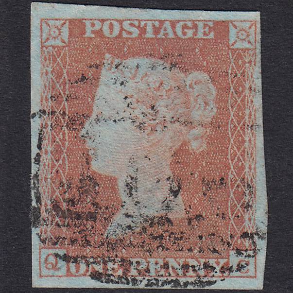 GB QV 1841 1d Very Blued Plate 88 SG8A-B1(2) QC FU 4 Margins