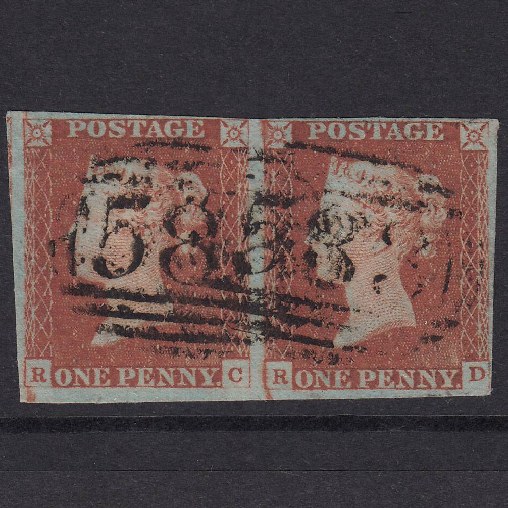 GB QV 1841 1d Plate 66 SG8-B1(1) RC-RD FU Pair 4M Nottingham 583