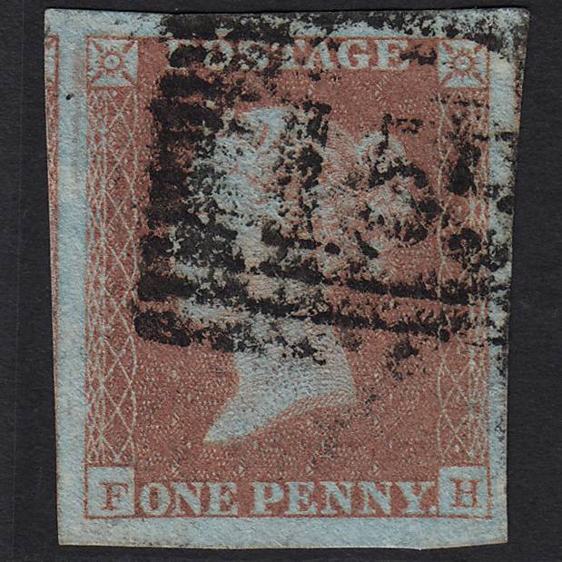 GB QV 1841 1d V Blued (Plate 123) SG8a-B1(2) FH GU Glasgow 159 4 Big Margins