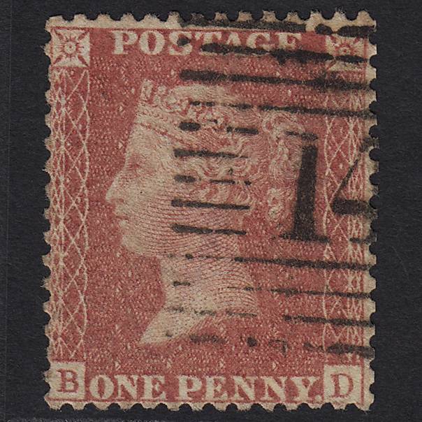 GB QV 1857 1d Rose-red (Plate 57) SG40-C10(1) BD GU in Scotland