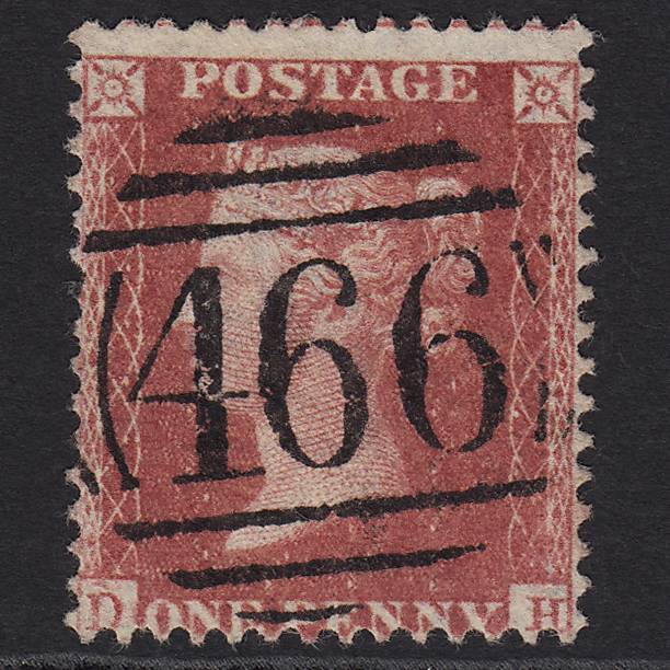 GB QV 1857 1d Rose-red (Plate 57) SG40-C10(1) DH FU Liverpool 466