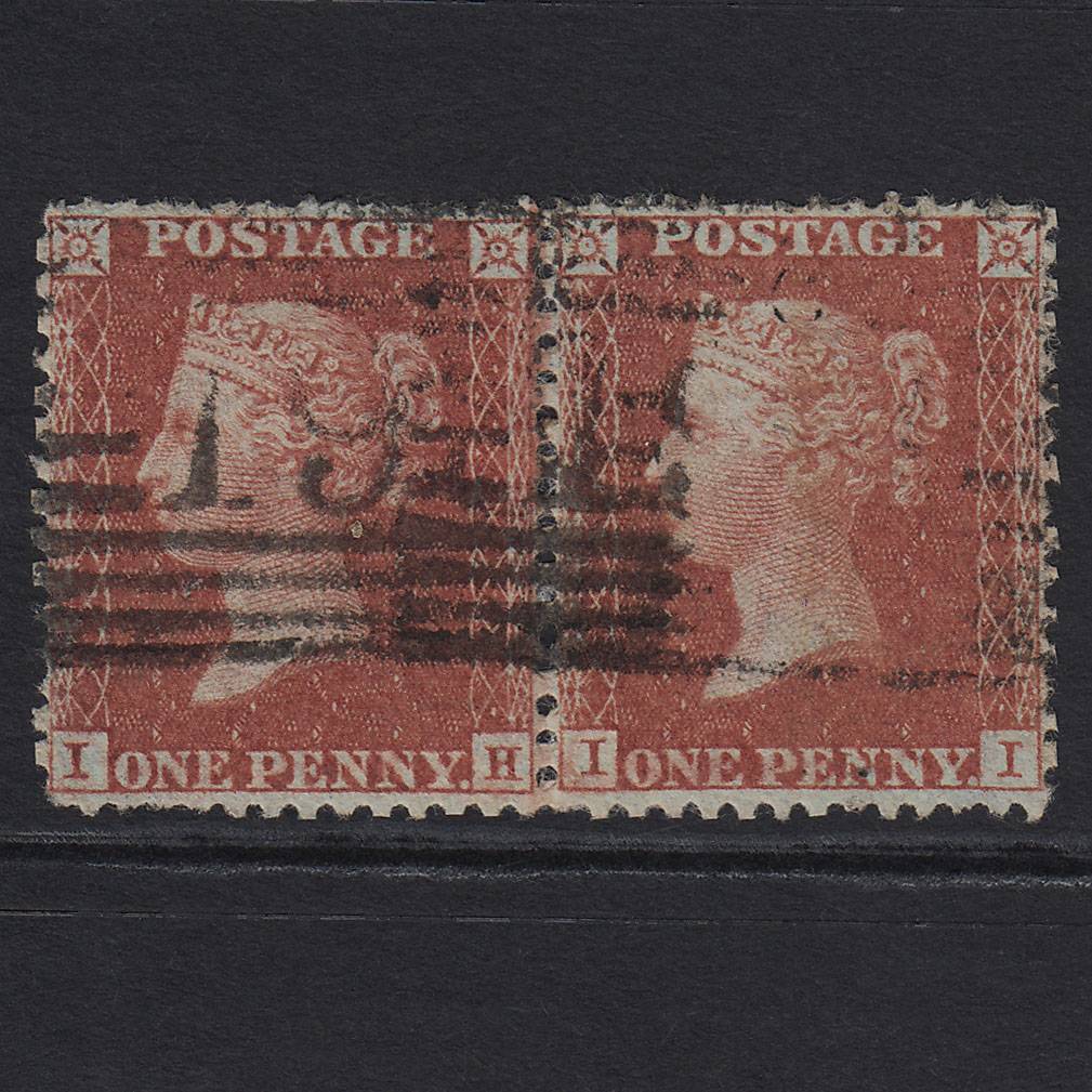 GB QV 1855 1d Red-brown (Plate 14) SG24-C3(1) IH-II GU Pair Scotland