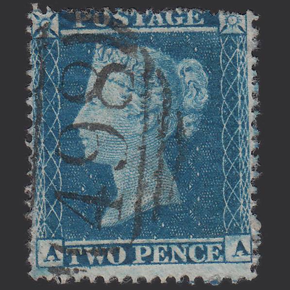 GB QV 1855 2d Blue (Plate 5) SG27-F5 AA VFU Manchester 498 Misperf