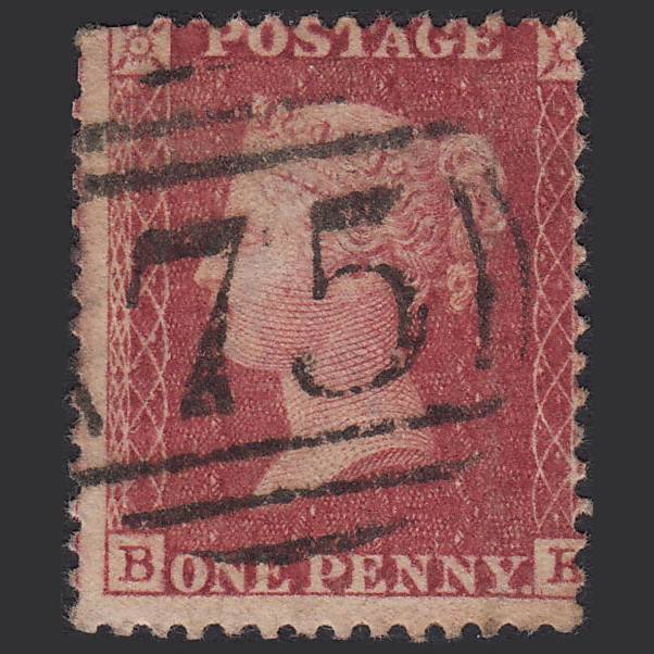 GB QV 1857 1d Deep Rose-red (Plate 60) SG41-C10(4) BK GU Birmingham 75 Misperf