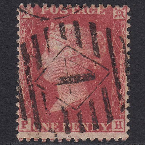 GB QV 1857 1d Rose-red (Plate 57) SG40-C10(1) PH FU London IS 4 Misperf