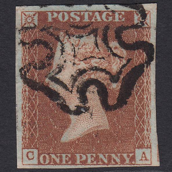 GB QV 1841 1d Red-brown (Plate 19) SG8-B1(1) CA FU 4 Margins Maltese Cross
