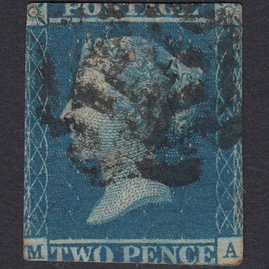 GB QV 1841 2d Blue (Plate 3) SG14-E1(2) Ivory Head MA GU Norwich MX