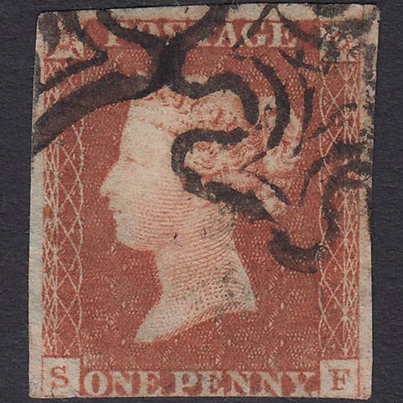GB QV 1841 1d Red-brown Penny Black (Plate 2) SG7-A2 SF GU 3 Margins MX