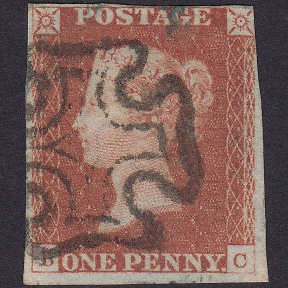 GB QV 1841 1d Red-brown (Plate 21) SG8-B1(1) BC FU 3 Margins Maltese Cross