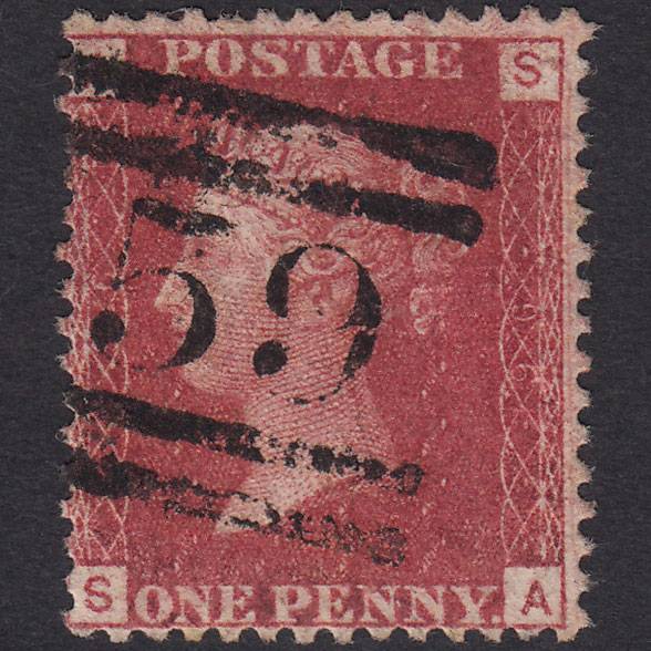 GB QV 1864 1d Lake-red (Plate 96) SG44-G1(2) SA FU Glasgow 159