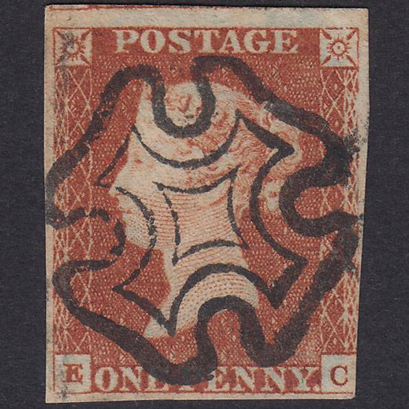 GB QV 1841 1d Red-Brown Plate 22 SG8-B1(1) EC FU 3 Margins Maltese Cross