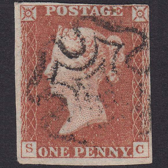 GB QV 1841 1d Red-Brown Plate 20 SG8-B1(1) SC GU 4 Margins Maltese Cross