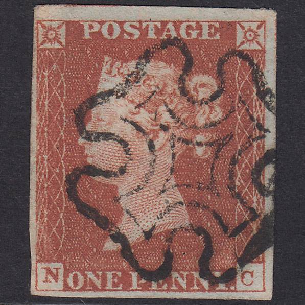 GB QV 1841 1d Red-Brown Plate 33 SG8-B1(1) NC VFU 4 Margins Maltese Cross
