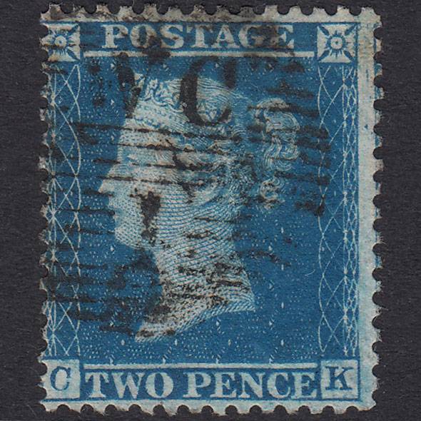 GB QV 1857 2d Blue Plate 6 SG35-F7 CK FU London D&S Wc1