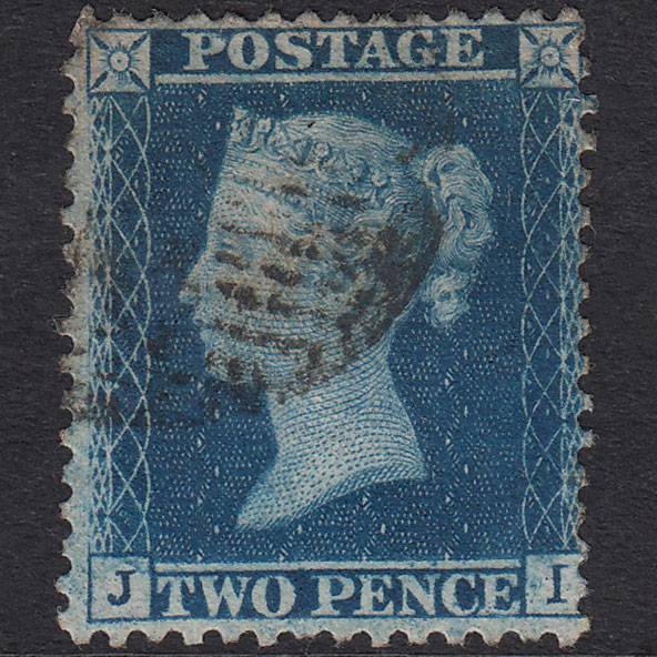 GB QV 1857 2d Blue Plate 6 SG35-F7 JI FU