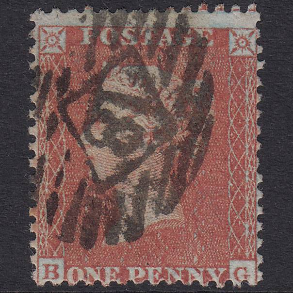GB QV 1855 1d Red-Brown Plate 10 SGC6(1) BG GU London IS 18