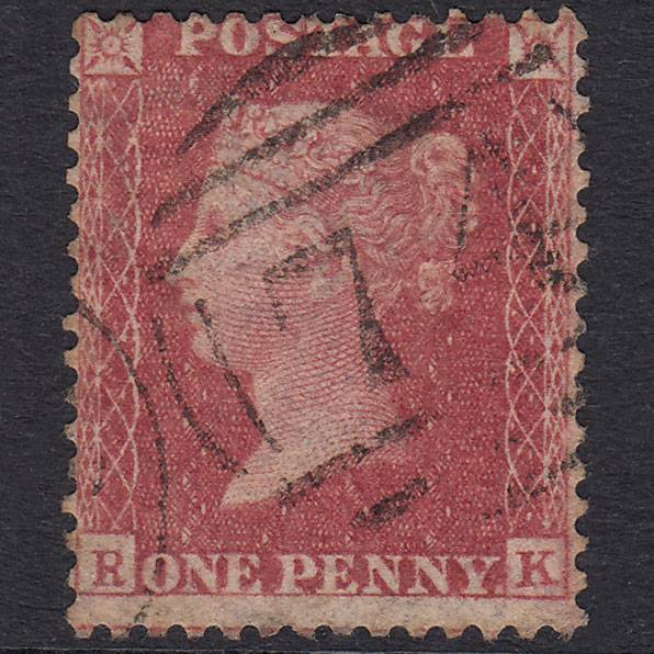GB QV 1857 1d Rose-Red Plate 44 SG40-C10(1) RK GU Birkenhead 74