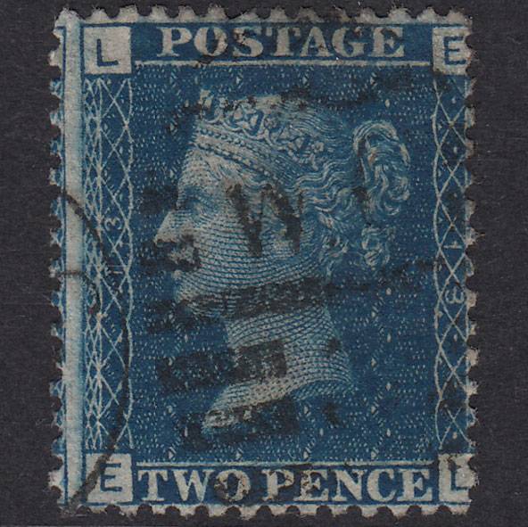 GB QV 1869 2d Blue Plate 13 SG46-G3 EL FU London D&S Cancel