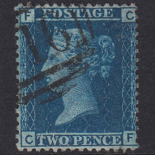 GB QV 1858 2d Blue Plate 9 SG45-G2 CF FU