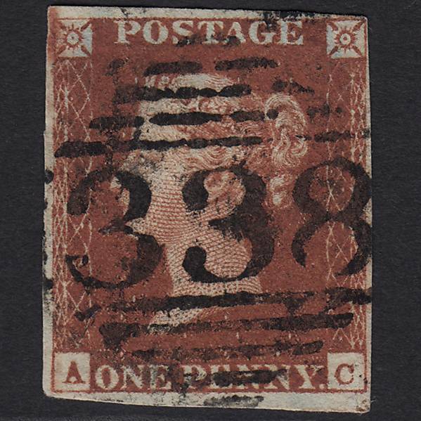 GB QV 1841 1d Deep Red-brown (Plate 53) SG10-B1(4) AC FU Mountmellick 338