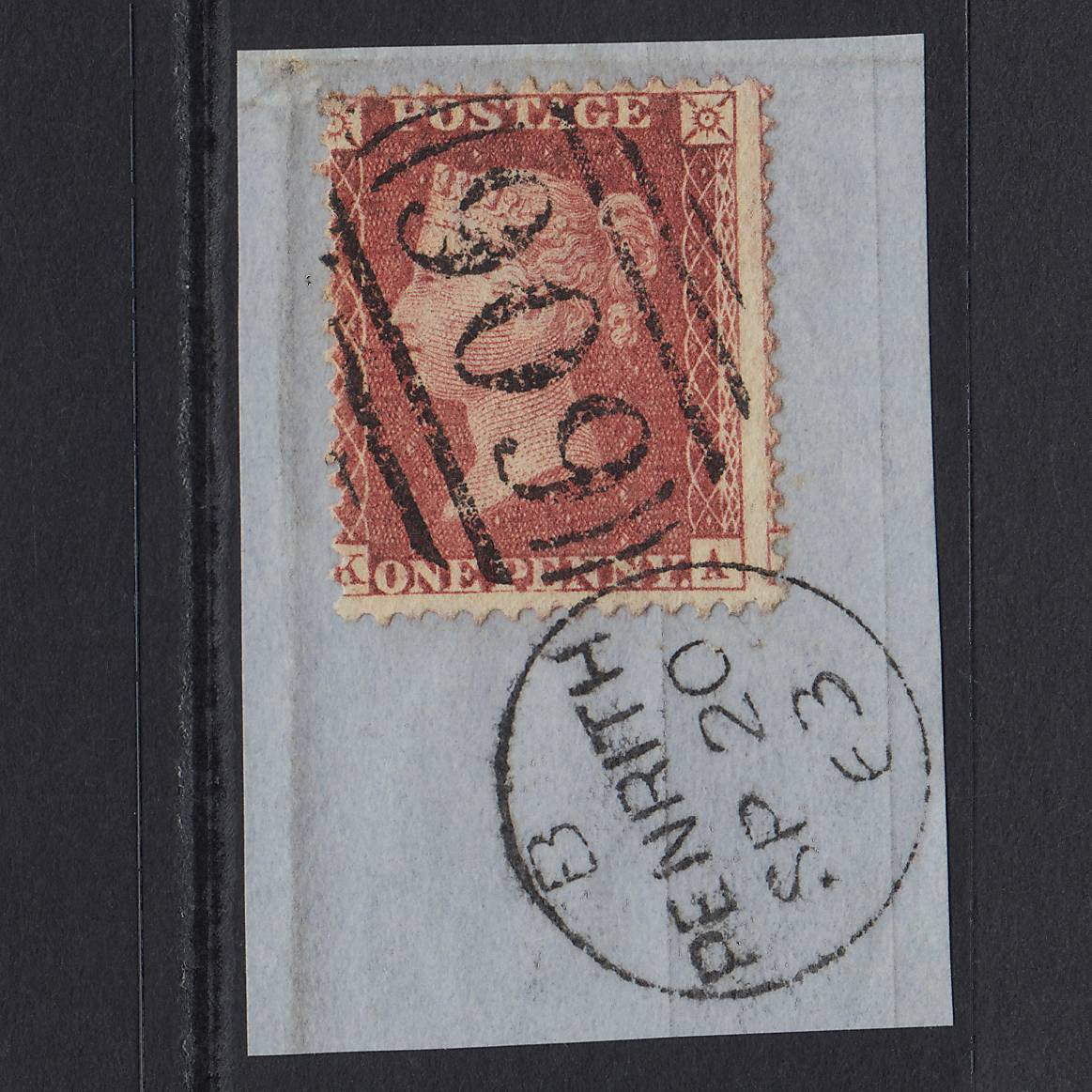 GB QV 1857 1d (Plate 67) SG40-C10(1) KA FU Penrith 606 Misperf on Piece