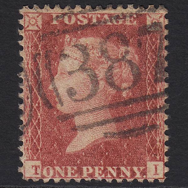 GB QV 1857 1d Rose-red (Plate 52) SG40-C10(1) TI GU Huddersfield 387