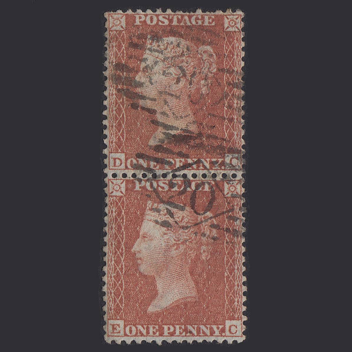 GB QV 1855 1d Red-brown (Plate 10) SGC6(1) DC-EC GU Pair London IS 20