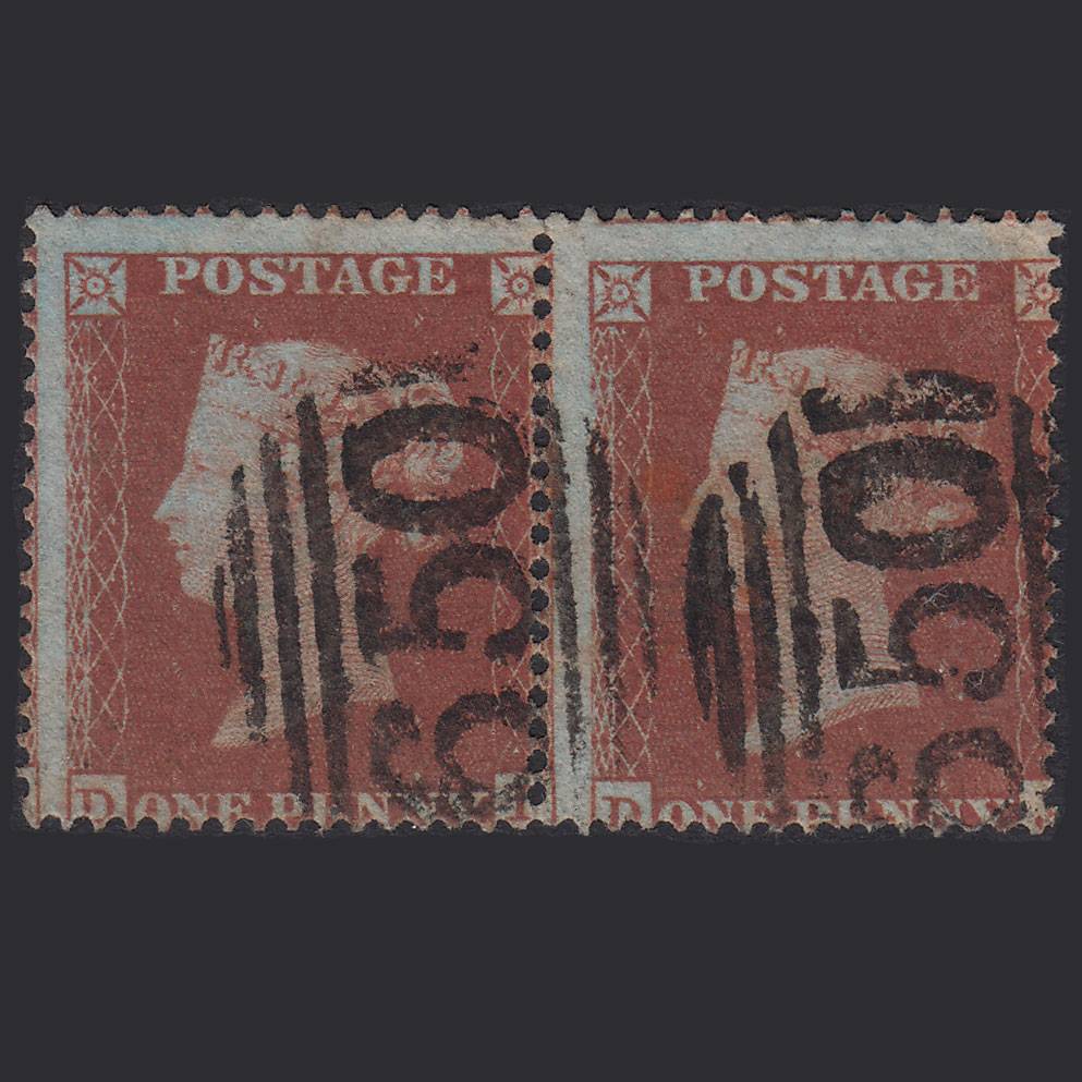 GB QV 1854 1d (Plate 180) SG17-C1(1) DI-DJ FU Pair Rochester 650 Misperf