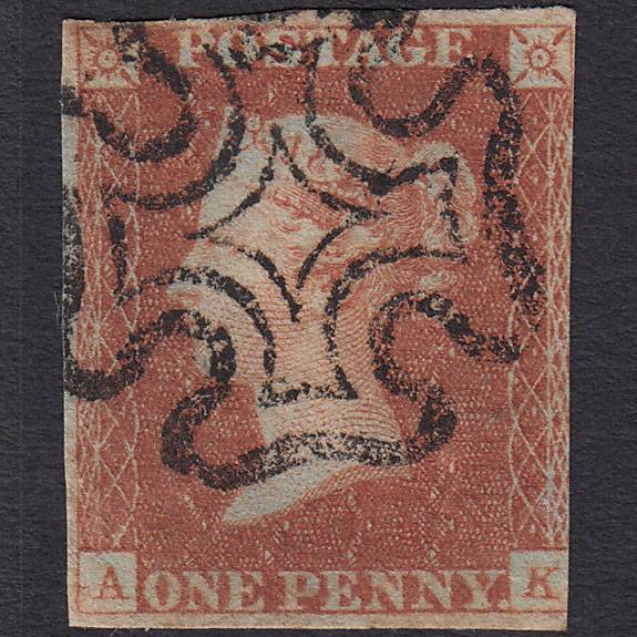 GB QV 1841 1d Red-brown (Plate 24) SG8-B1(1) AK GU Maltese Cross
