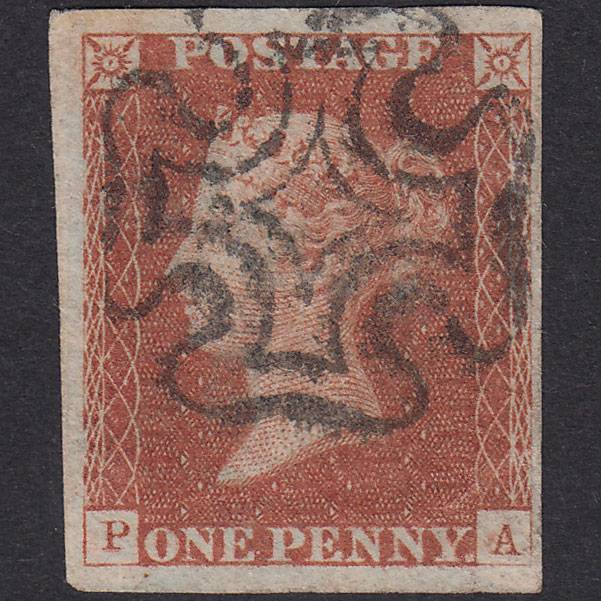 GB QV 1841 1d Red-Brown Plate 21 SG8-B1(1) PA GU 4 Margins Maltese Cross